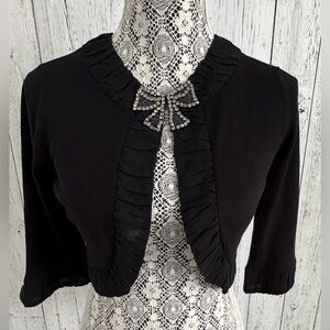 Nougat London Crystal Bow Detail Frill Silk Blend Shrug/Bolero, Sz 2, NWOT, D1